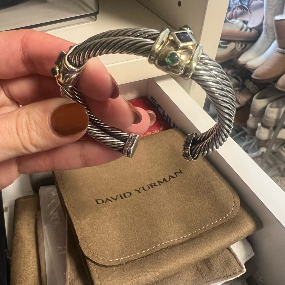 David Yurman Silver Cable Bracelet with Gemstones